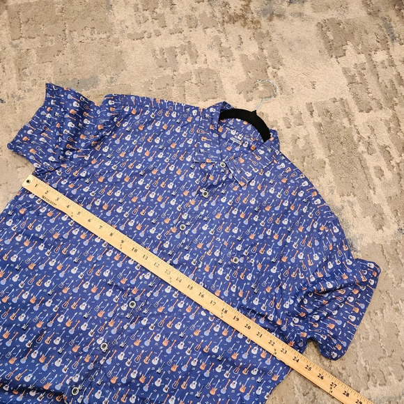 Age Of Wisdom Modal Guitar Printed Blue Short Sleeve Button Down Shirt XL new - Picture 10 of 14